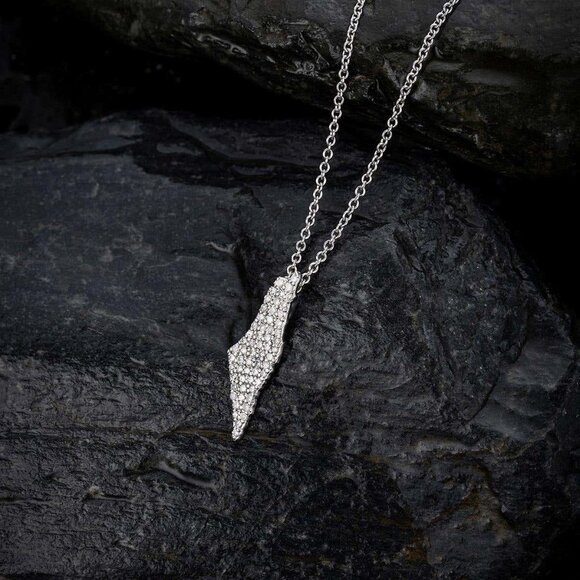 Pavé Israel Map Diamond Necklace - Picture 4 of 6